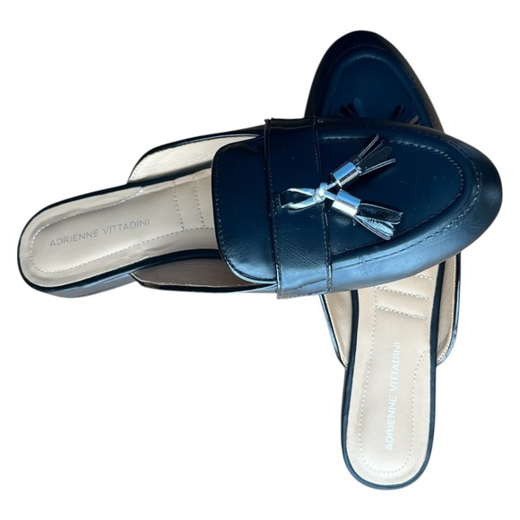 Adrienne Vittadini Black Tassel Mule Loafers 10M Office Chic - Picture 3 of 10